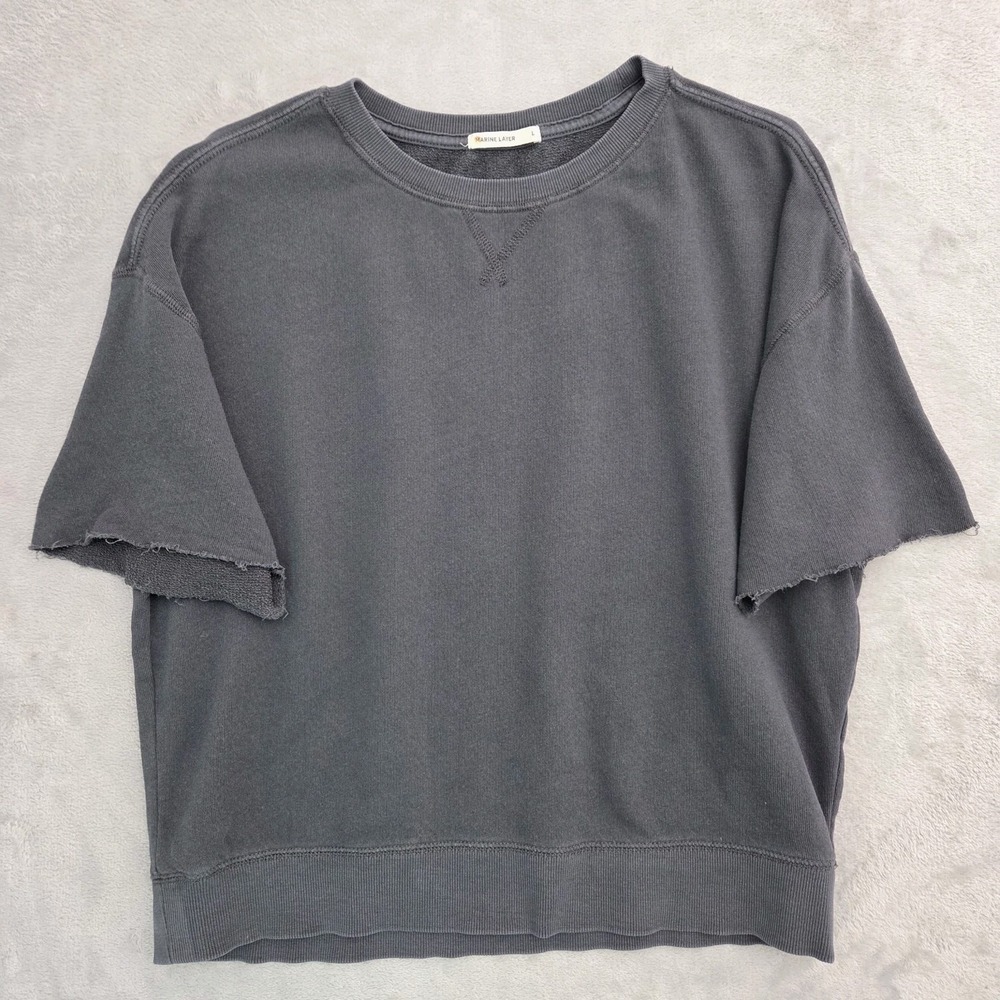 Marine Layer Terry Sweatshirt Tee Womens L Cropped 100% Cotton Charcoal Boxy S/S